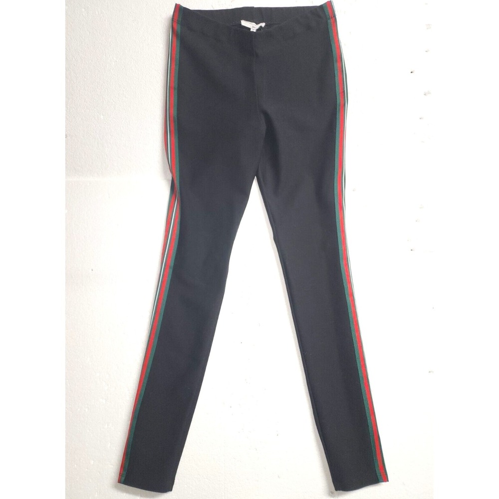 June & Hudson Pants Women Medium Black Side Striped Green White Jogging Pull On